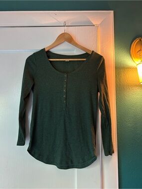 Old Navy Dark Green Henley Long-Sleeve Top